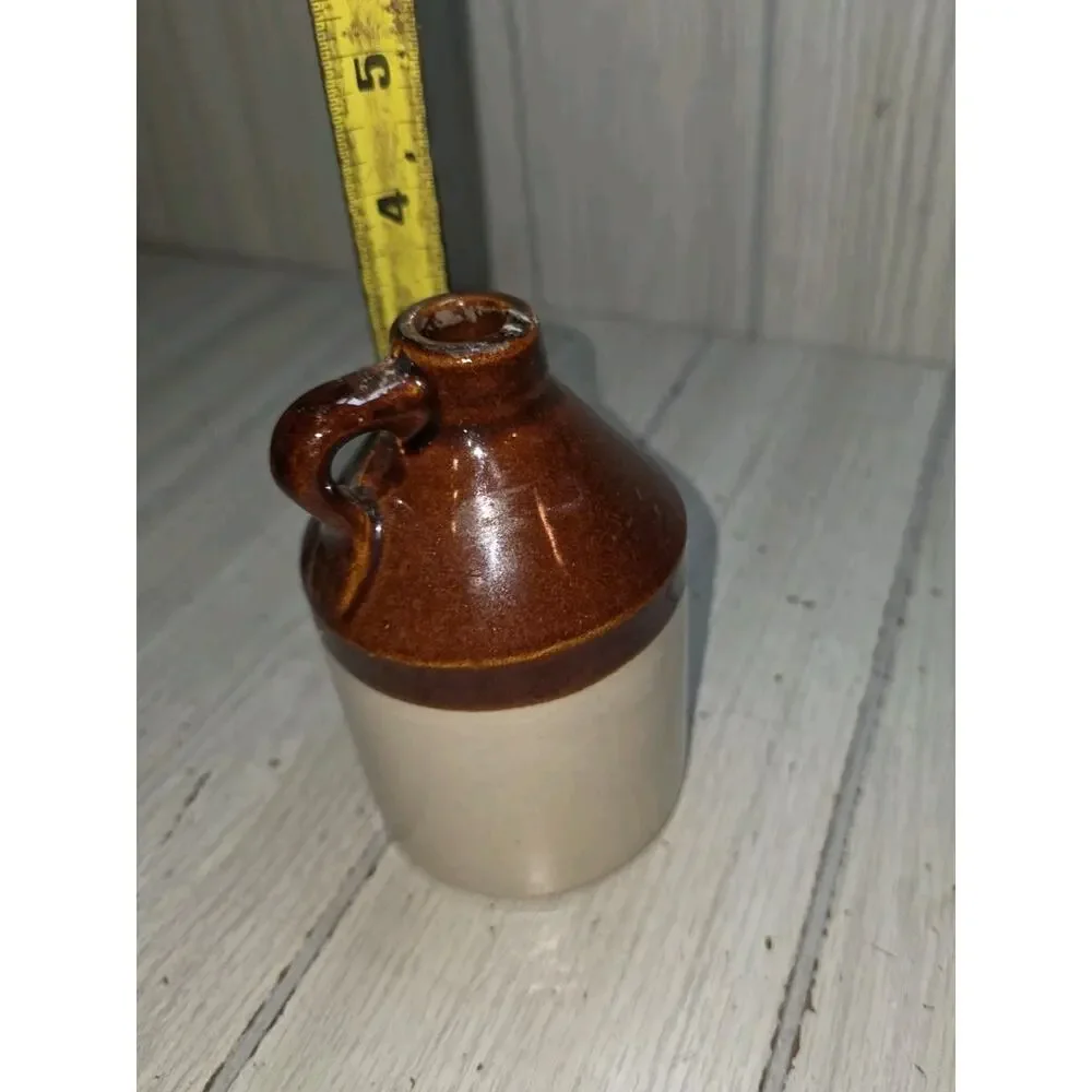 Vintage Stoneware Jug Crock Miniature USA Farmhouse Country Primitive 3.5